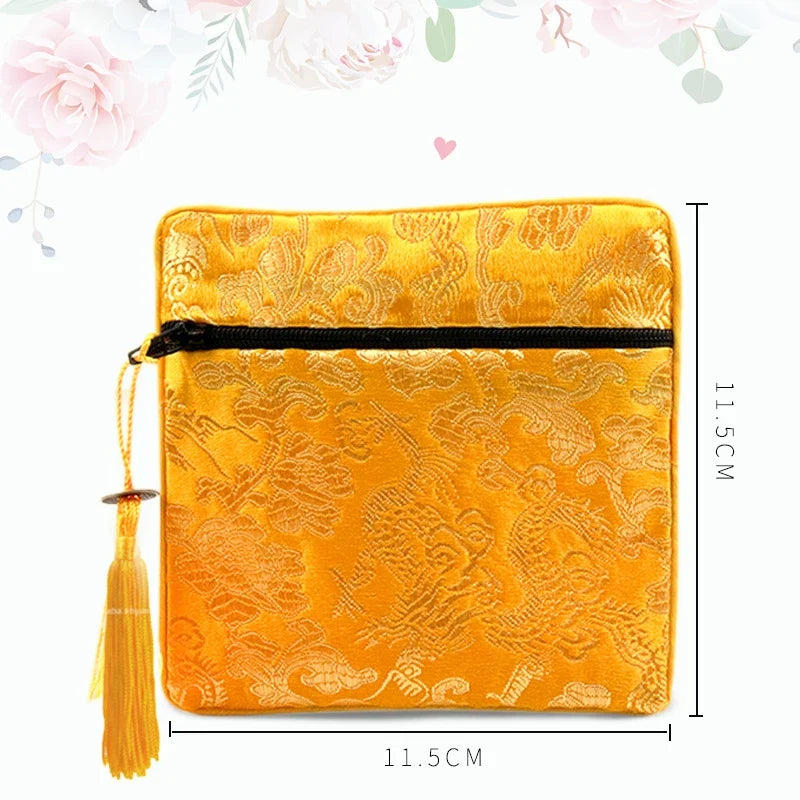Chinese Brocade Jewelry Storage Bag Handmade Silk Embroidery Padded