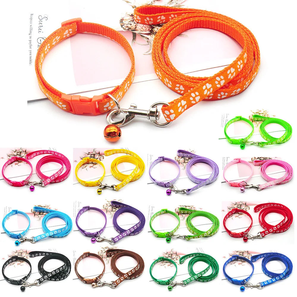 Dog Paw Print Leash & Adjustable Collar Set | Puppy Walking Lead