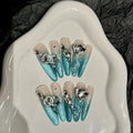 Handmade Press-On Nails | Gradient Blue Cat Eye Crystal Tips