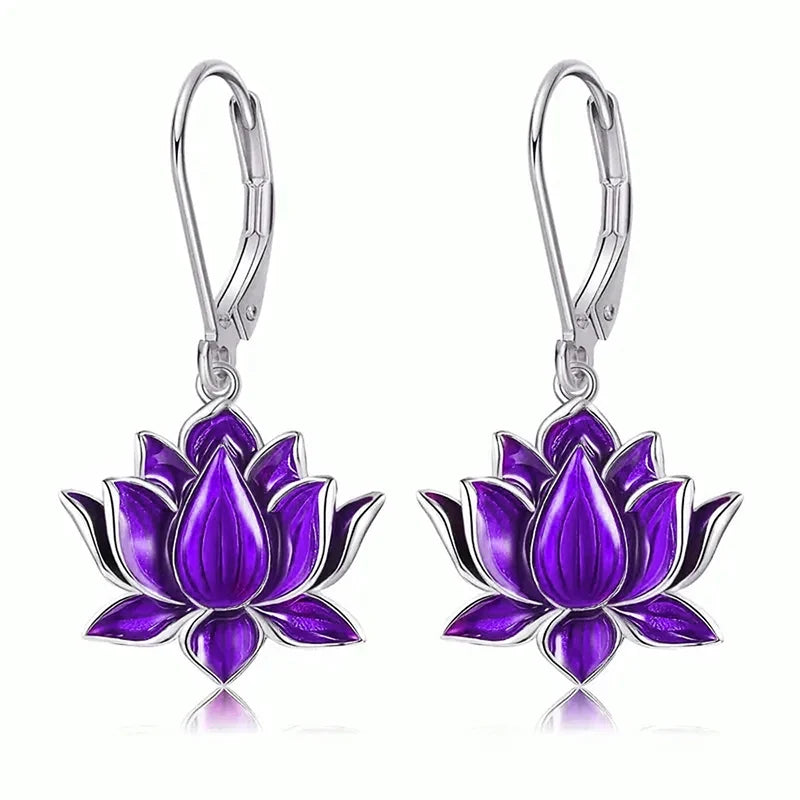 Huitan Blue Lotus Drop Earrings – Silver Tone Fashion Jewelry