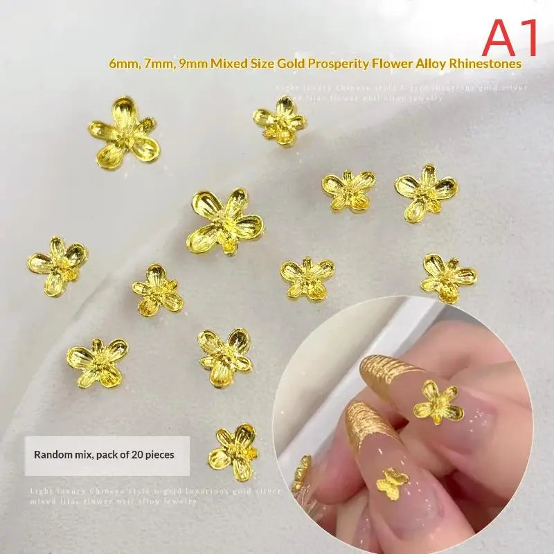 3D Alloy Flower Nail Art Charms Silver Gold Lilac 20/30pcs