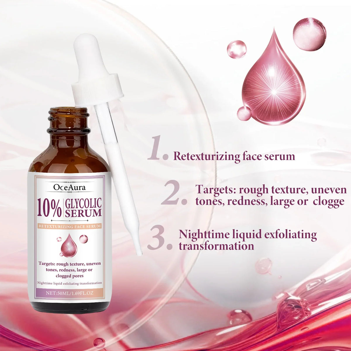 OceAura Glycolic Acid 10% Face Serum – Toning & Firming