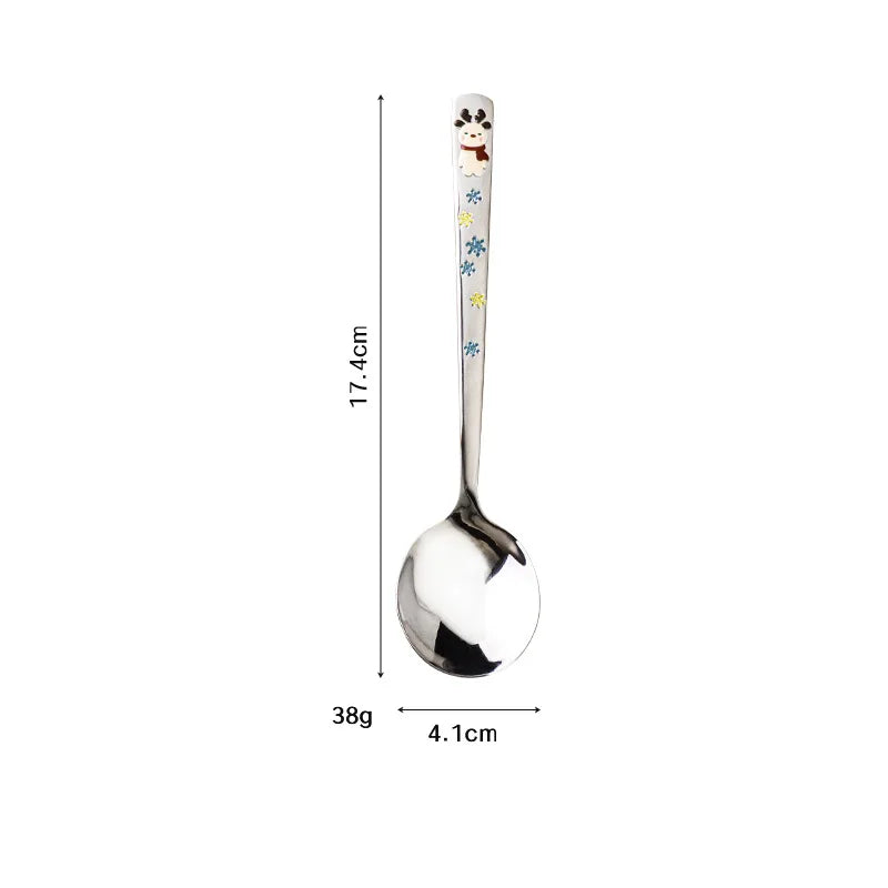 304 Stainless Steel Round Spoon Cartoon Embossed Deer Korean