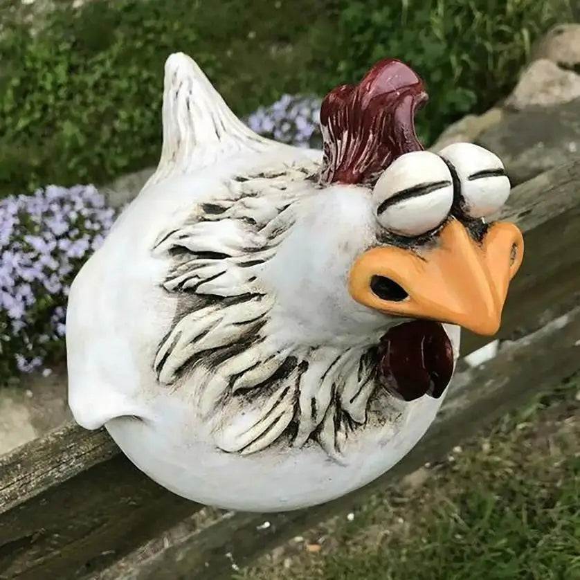 Funny Chicken Fence Decoration – Resin Rooster Garden Ornament