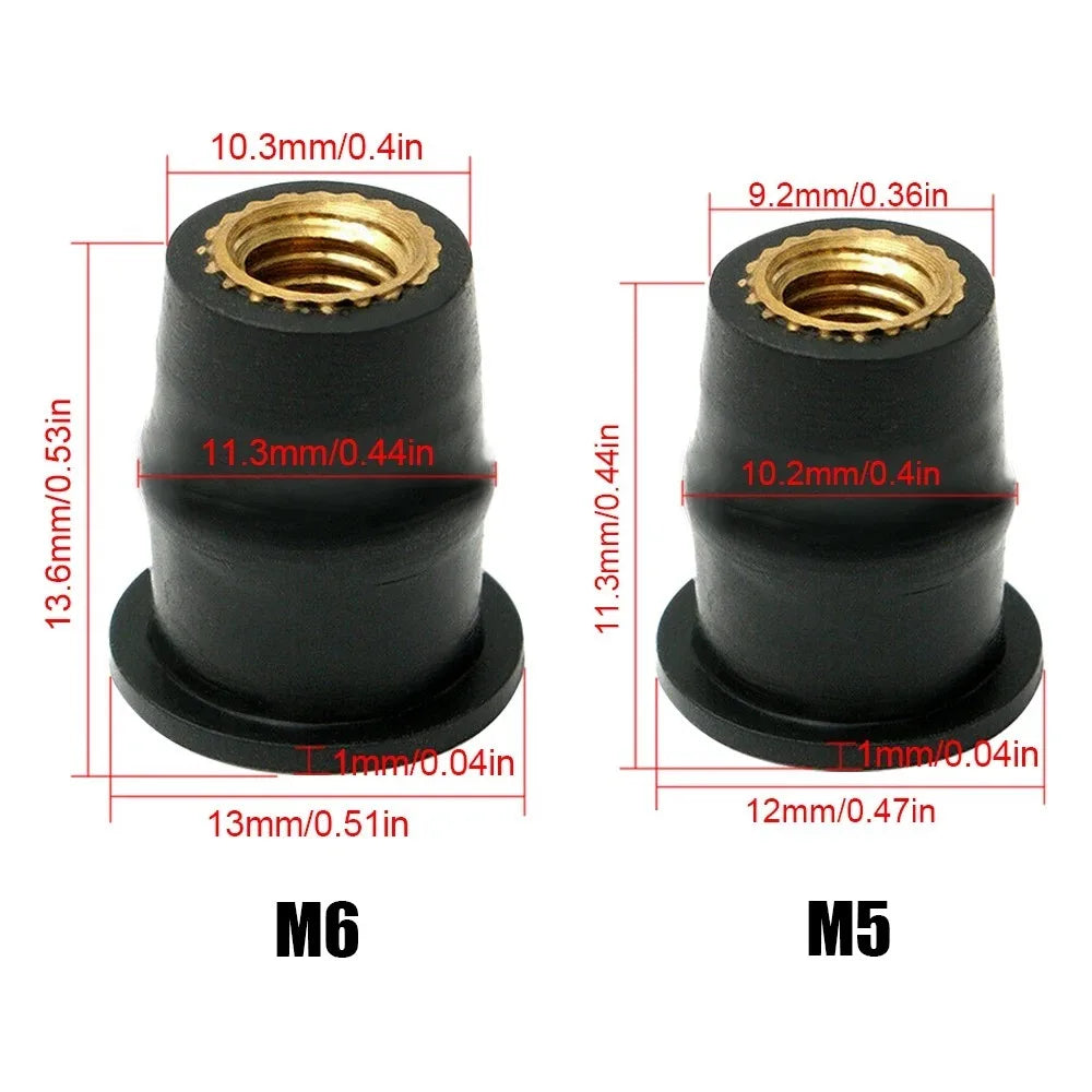 M5 M6 Motorcycle Windshield Bolt & Rubber Well Nut Set – 30Pc