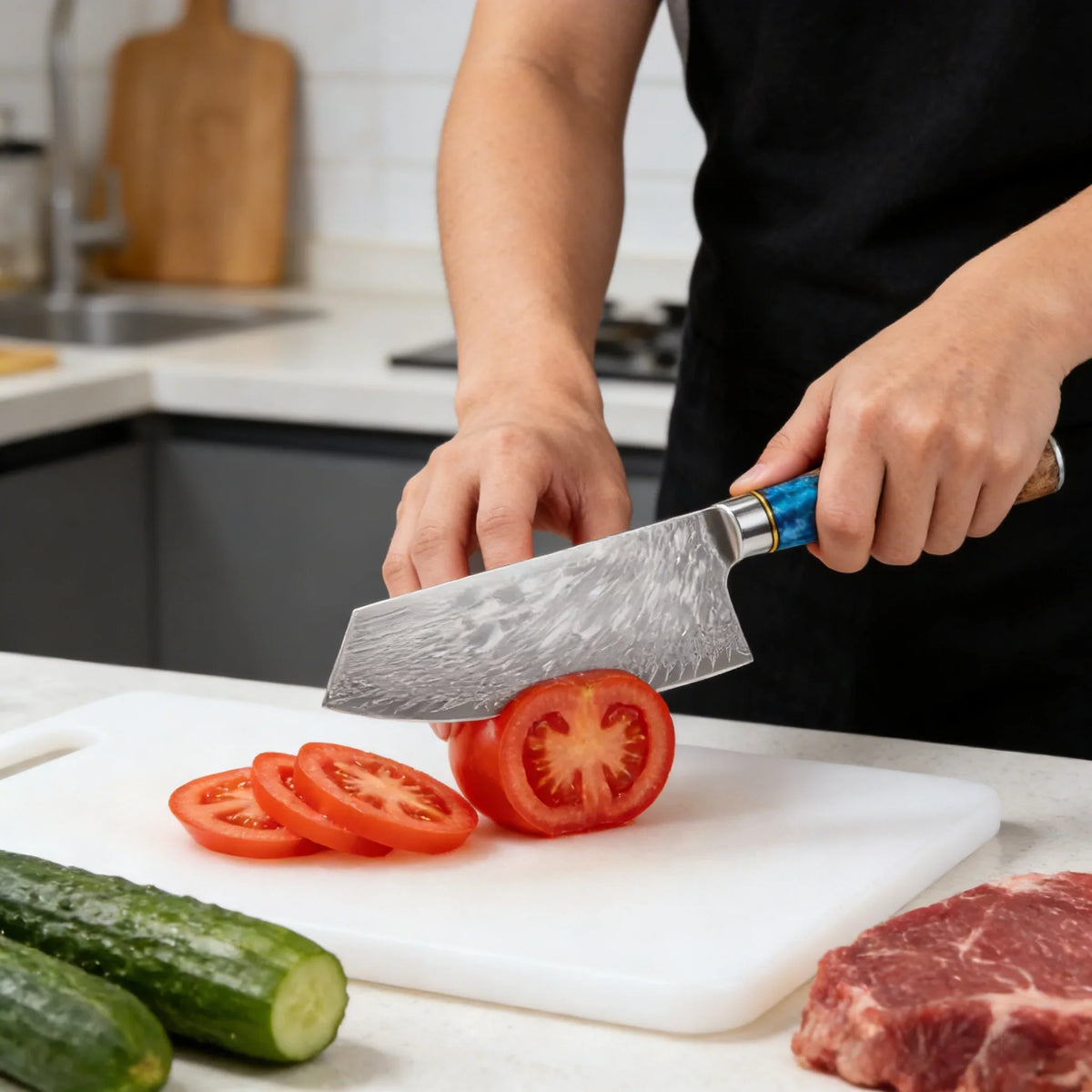 67-Layer Damascus Steel Kitchen Knife Set – Chef & Santoku