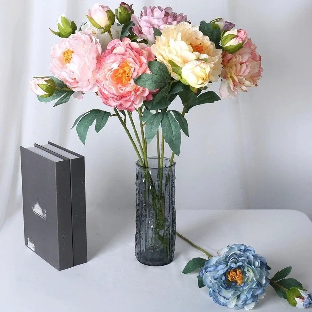 Silk Peony Artificial Flower Branch 68cm | 2 Heads Real Touch