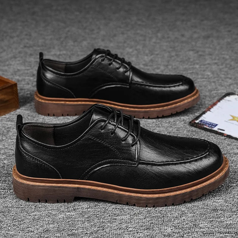 YBQJOO Men's Genuine Leather Oxford Shoes – Waterproof Lace-Up