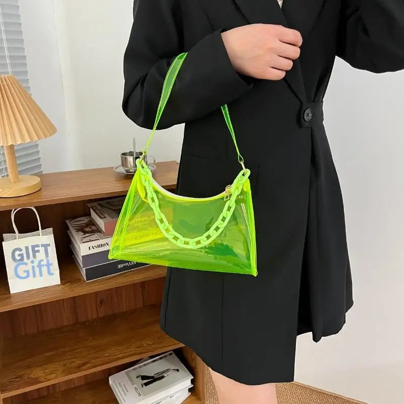 Clear Jelly Shoulder Bag – Y2K Transparent Underarm Purse