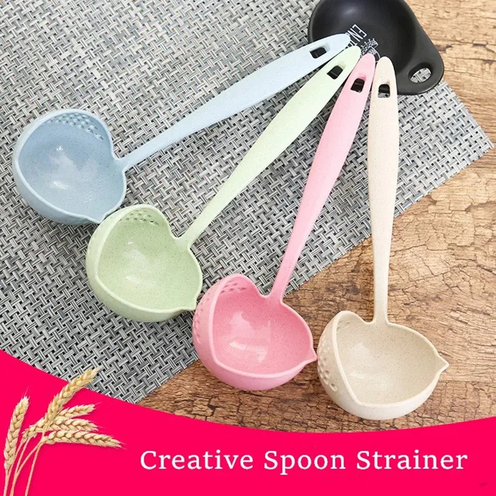 2-in-1 Long Handle Soup Spoon & Strainer Colander Ladle