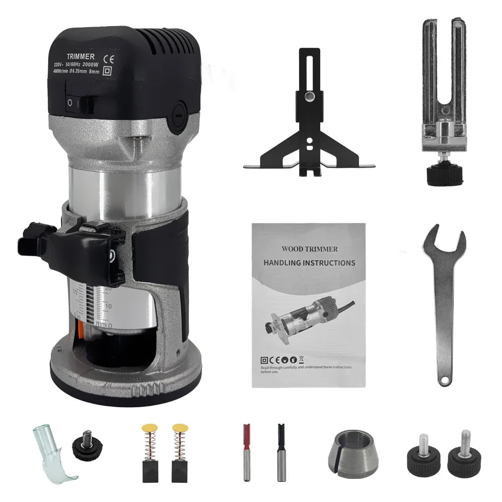 220V 2000W Wood Router Trimmer | 6-Speed Adjustable Woodworking Tool