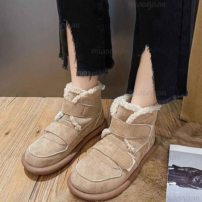 Women's Faux Suede Snow Boots – Fur-Lined Flat Ankle Booties