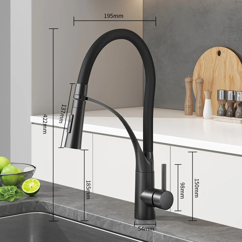 AOGUTU Brass Pull-Down Kitchen Faucet | Single Handle Mixer Tap