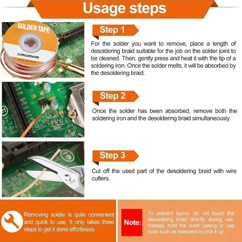 Copper Desoldering Wick Braid – Flux Solder Remover Mesh Tape