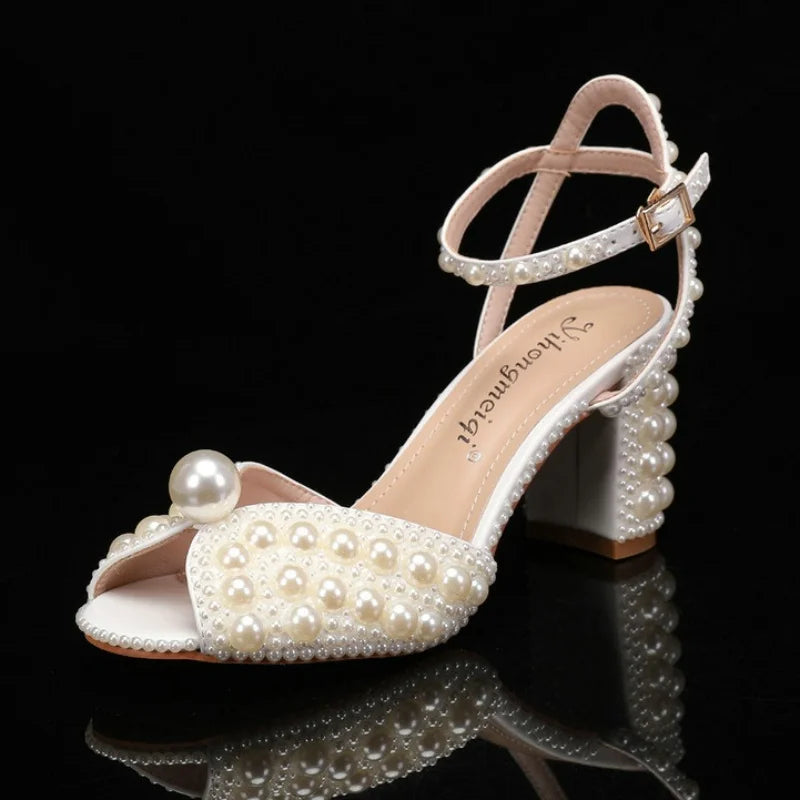 Women's Pearl High Heel Sandals – Luxury Wedding Bridal Shoes