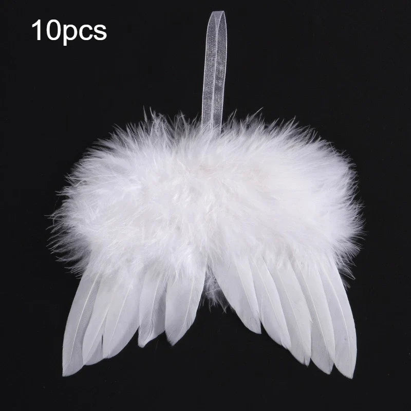 10 White Angel Wings Christmas Tree Ornaments | Feather Design