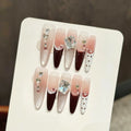 Crystal Cat's Eye Press-On Nails – Wine Red French Almond 10pcs