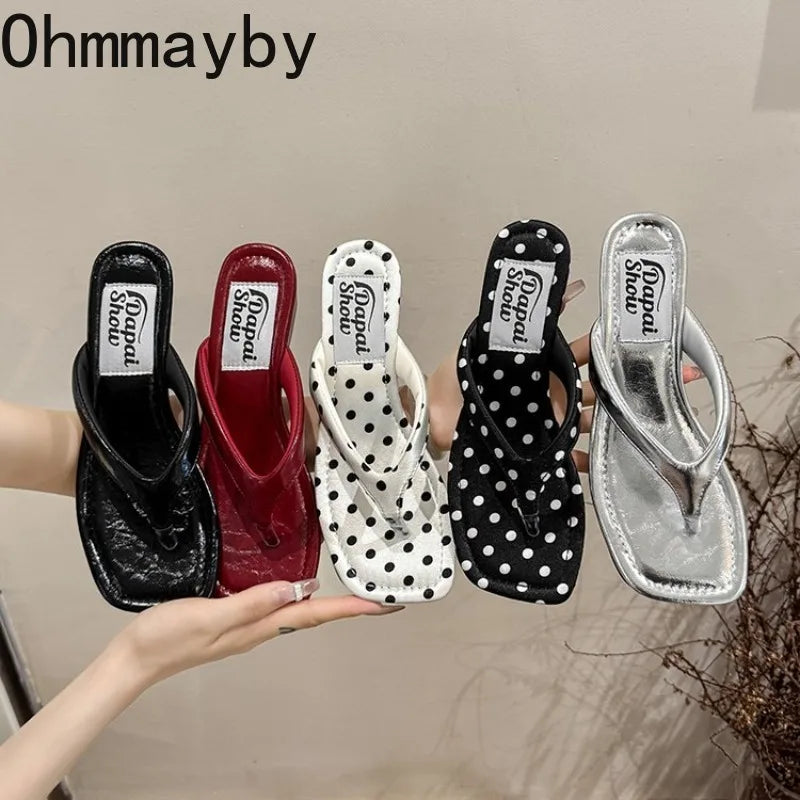Women's Polka Dot Wedge Slippers – Summer Clip Toe Slides