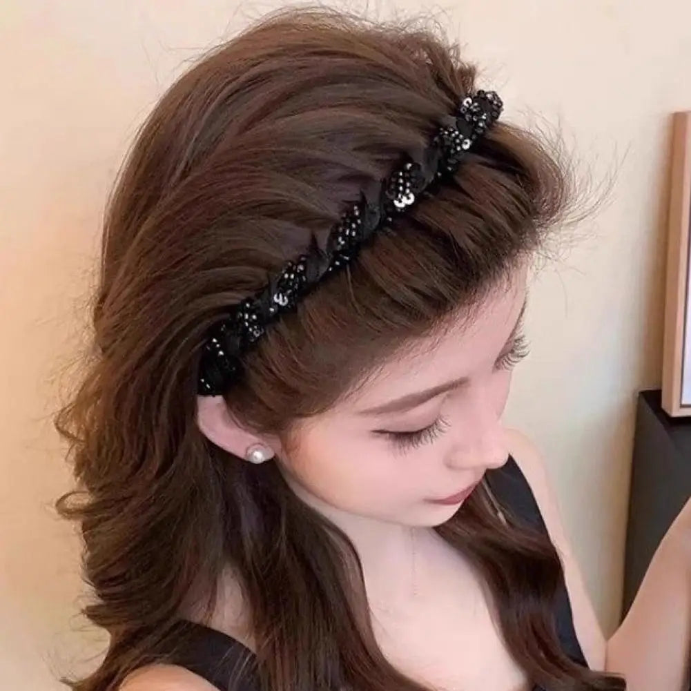 Women Beaded Wrap Headband Wash Face Toothed Non-slip Hair Hoops