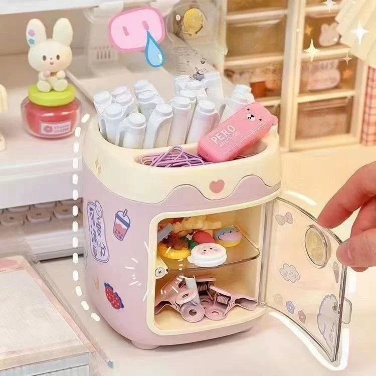 Cute Pig Pen Holder Student Large-capacity Desktop Storage Bucket