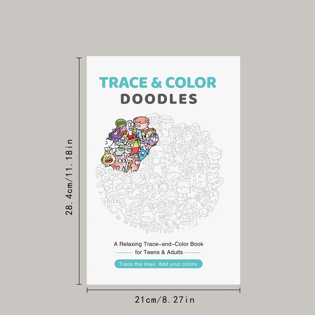 28 Page Trace&color Doodles Coloring Book Relaxing Doodle Art Tracing