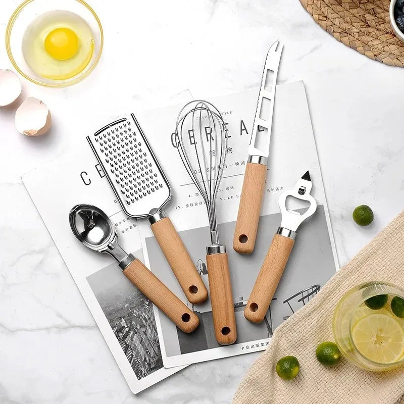9-Piece Wooden Handle Cooking Utensils Set – Kitchen Gadgets