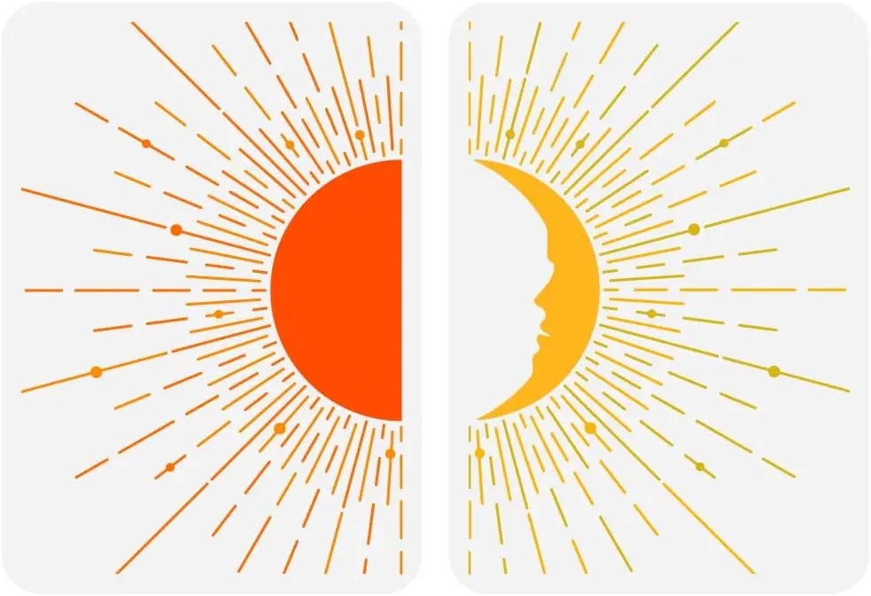 2-Pack Boho Sun & Moon Reusable Stencils 8.3x11.7" DIY Art