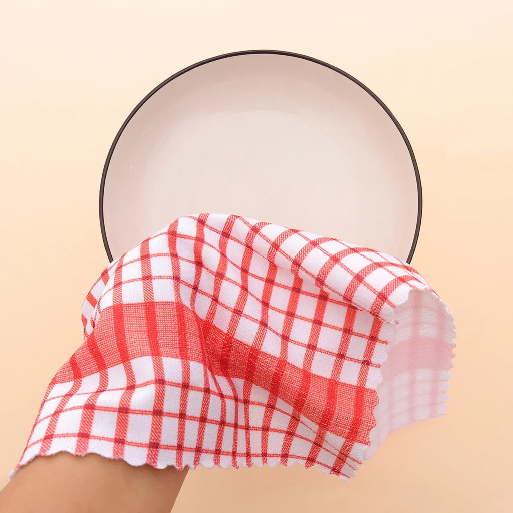 Modern Printed Checkered Dish Towels Scouring Pads Kitchen Soft