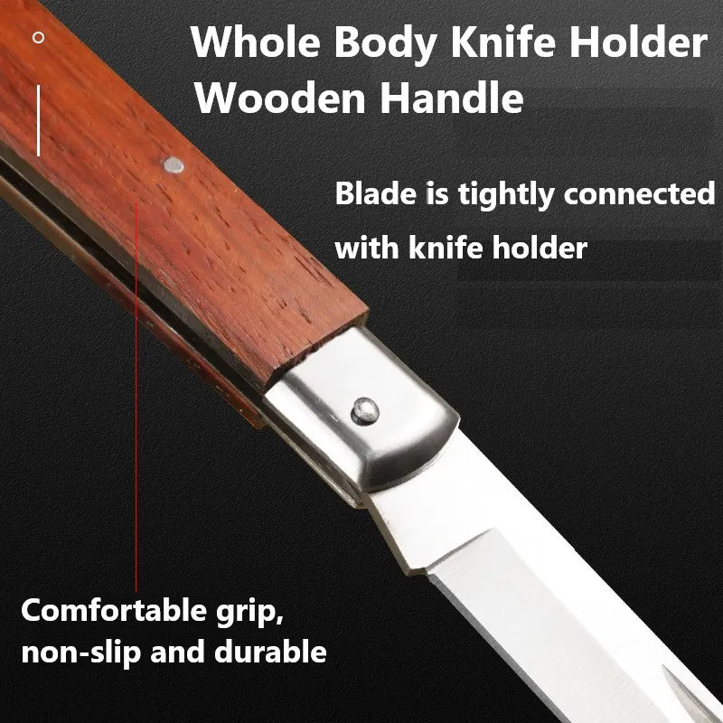 Stainless Steel Folding Knife | Wood Handle Outdoor EDC Blade