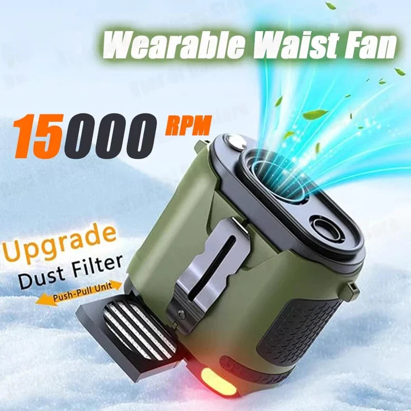 Portable Clip-On Waist Fan 5-Speed Hands-Free Belt Fan + Light