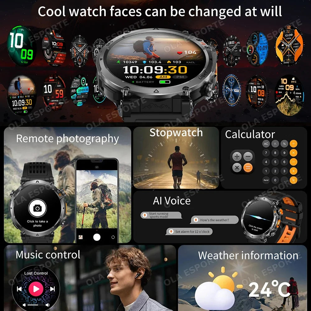 Military Outdoor Smart Watch Men Dual-frequency High-precision