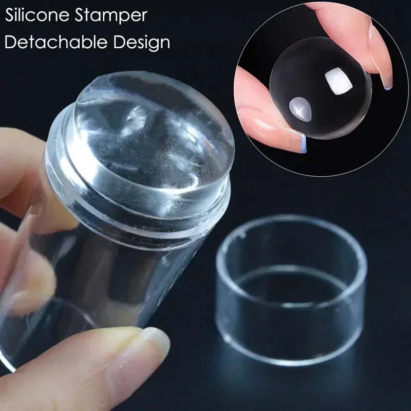 6-Piece Clear Nail Art Stamping Kit – Jelly Stamper & Scraper Set