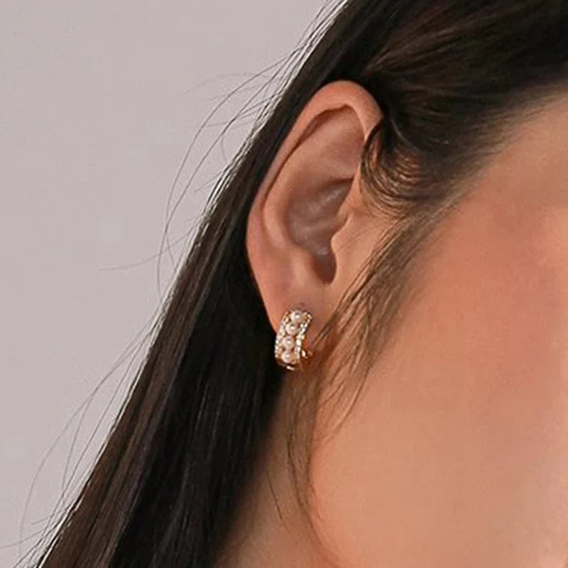 Huitan Imitation Pearl Hoop Earrings – Dainty Fashion Jewelry