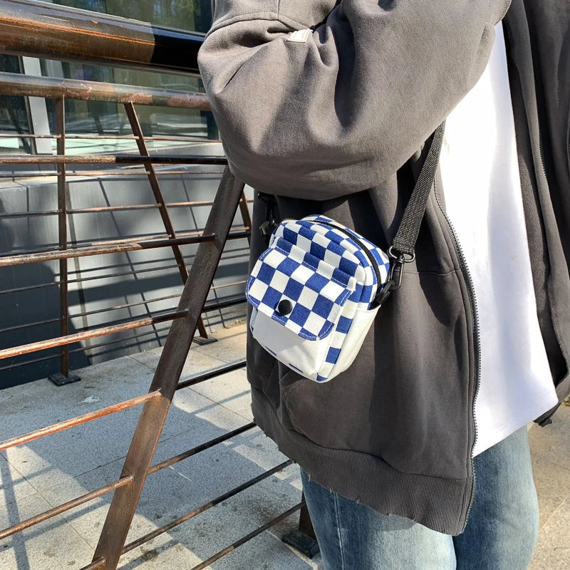 Men's Mini Canvas Crossbody Messenger Bag – Checkered Travel Bag