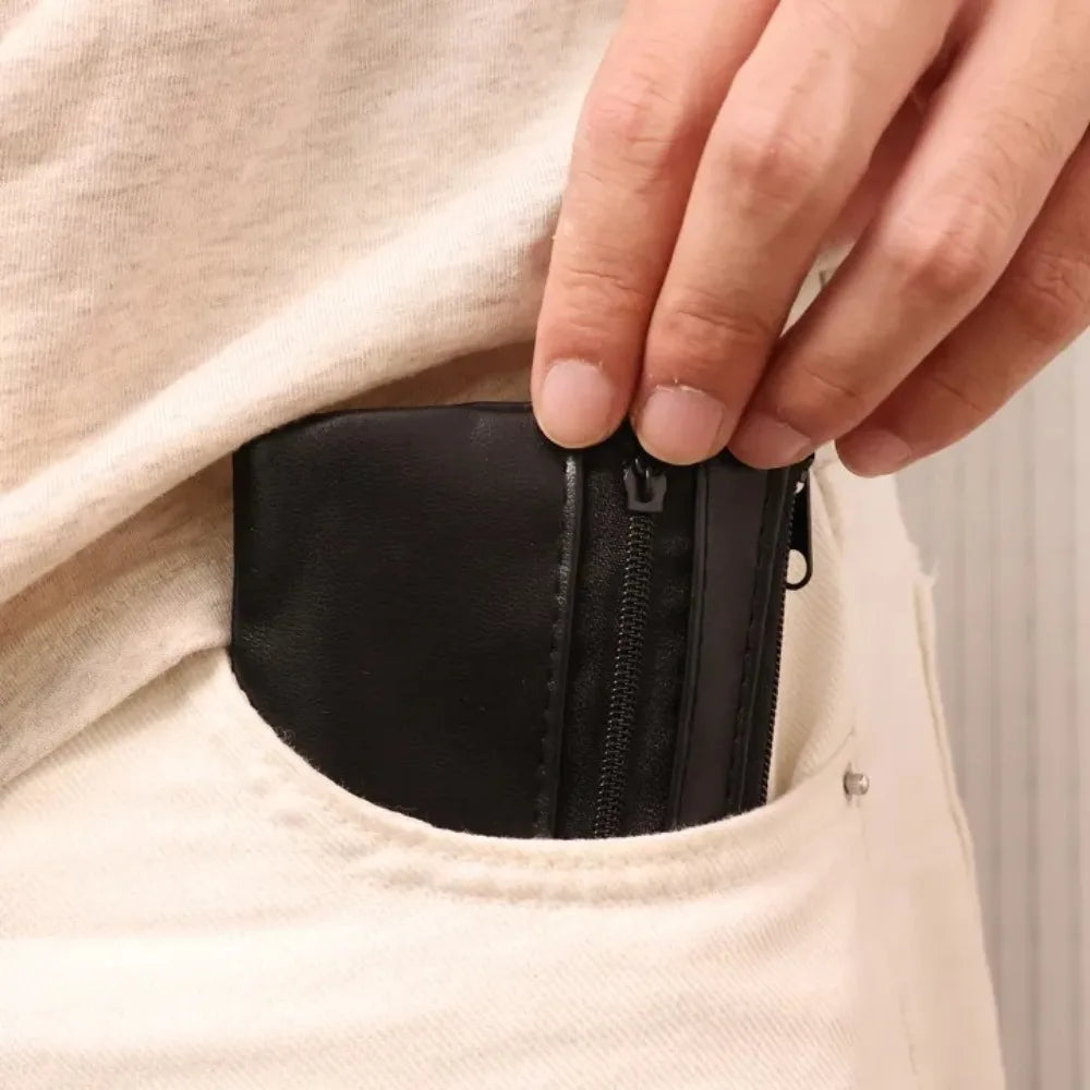 Unisex PU Leather Coin Purse & Key Holder – Zipper Mini Wallet