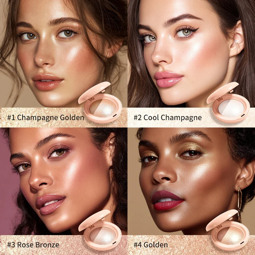 Lakerain Baked Shimmer Highlighter Powder – Waterproof, 4 Shades