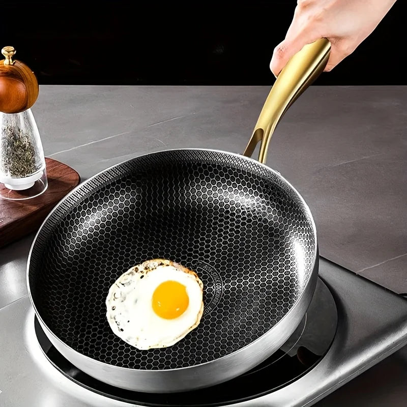 KEMORELA 316 Stainless Steel Honeycomb Non-Stick Wok Frying Pan