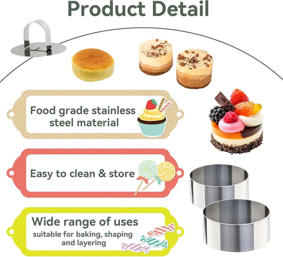 Stainless Steel Round Cake Mousse Ring Mold with Pusher