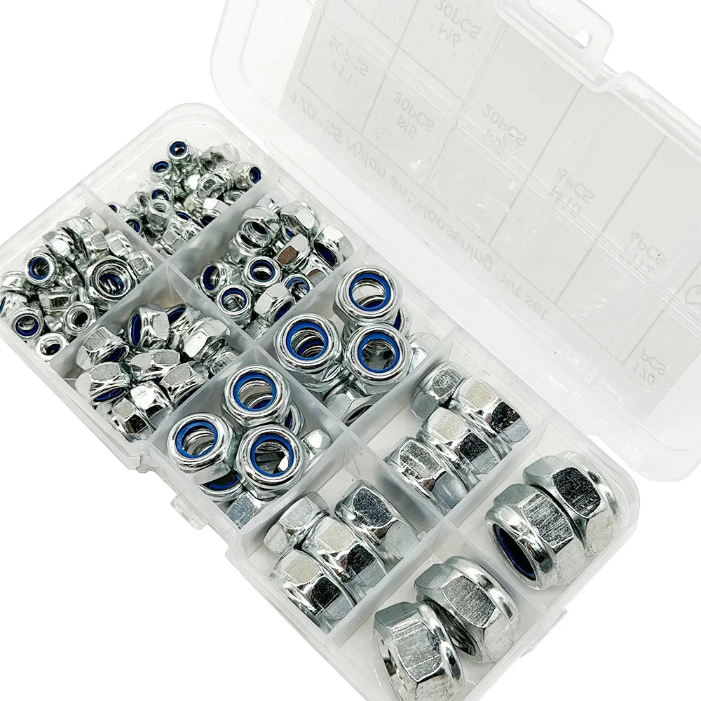170-Piece Hex Nylon Insert Lock Nut Kit M3 M4 M5 M6 M8 M10 M12