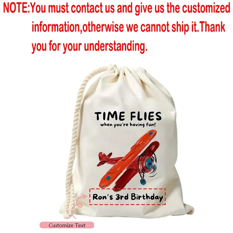 Personalized Airplane Birthday Favor Bags for Kids | Canvas