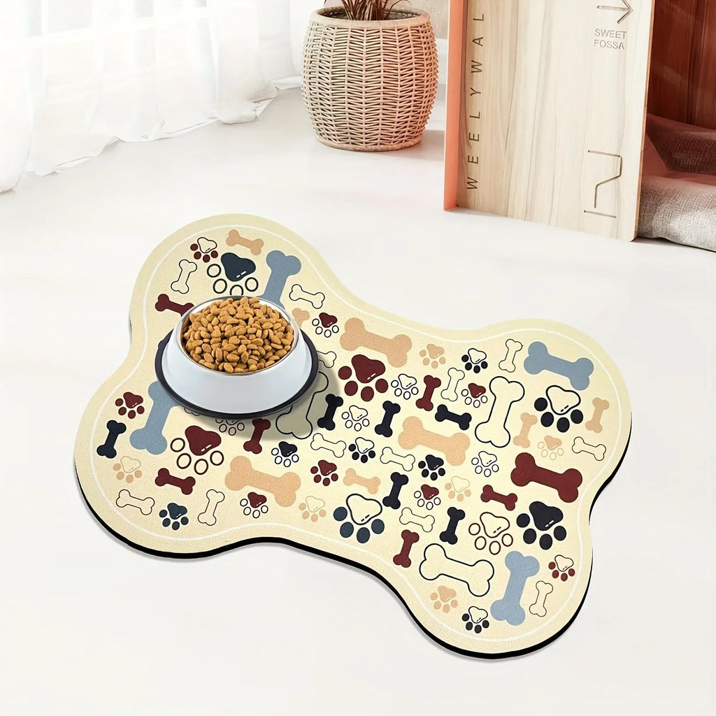 Non-Slip Quick-Dry Dog Feeding Mat | Paw Print Pet Bowl Pad