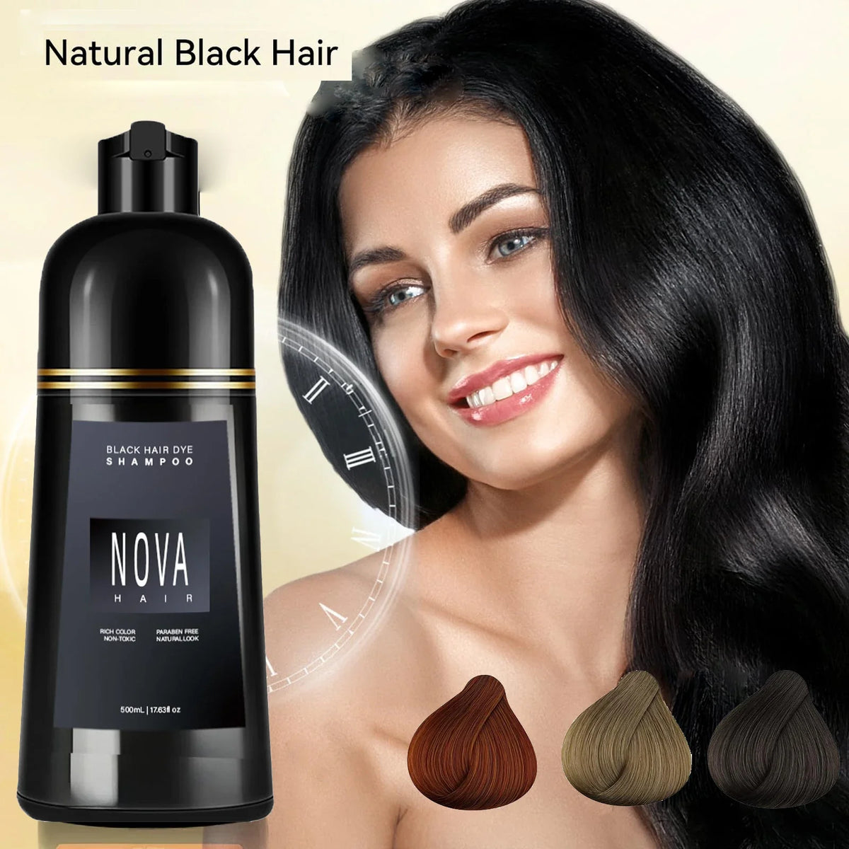 Nova Black Hair Dye Shampoo – Covers Gray in Minutes