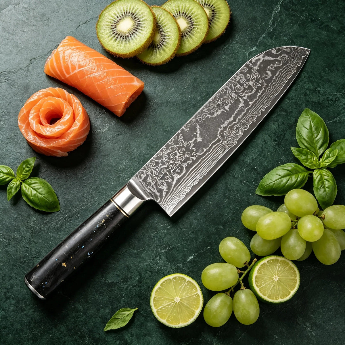 Damascus Steel 67-Layer Santoku Chef Knife – Sharp & Durable