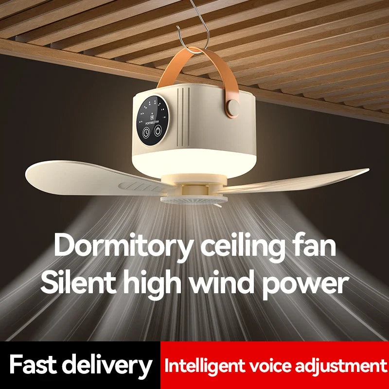 Rechargeable Camping Ceiling Fan with Remote & LED Light