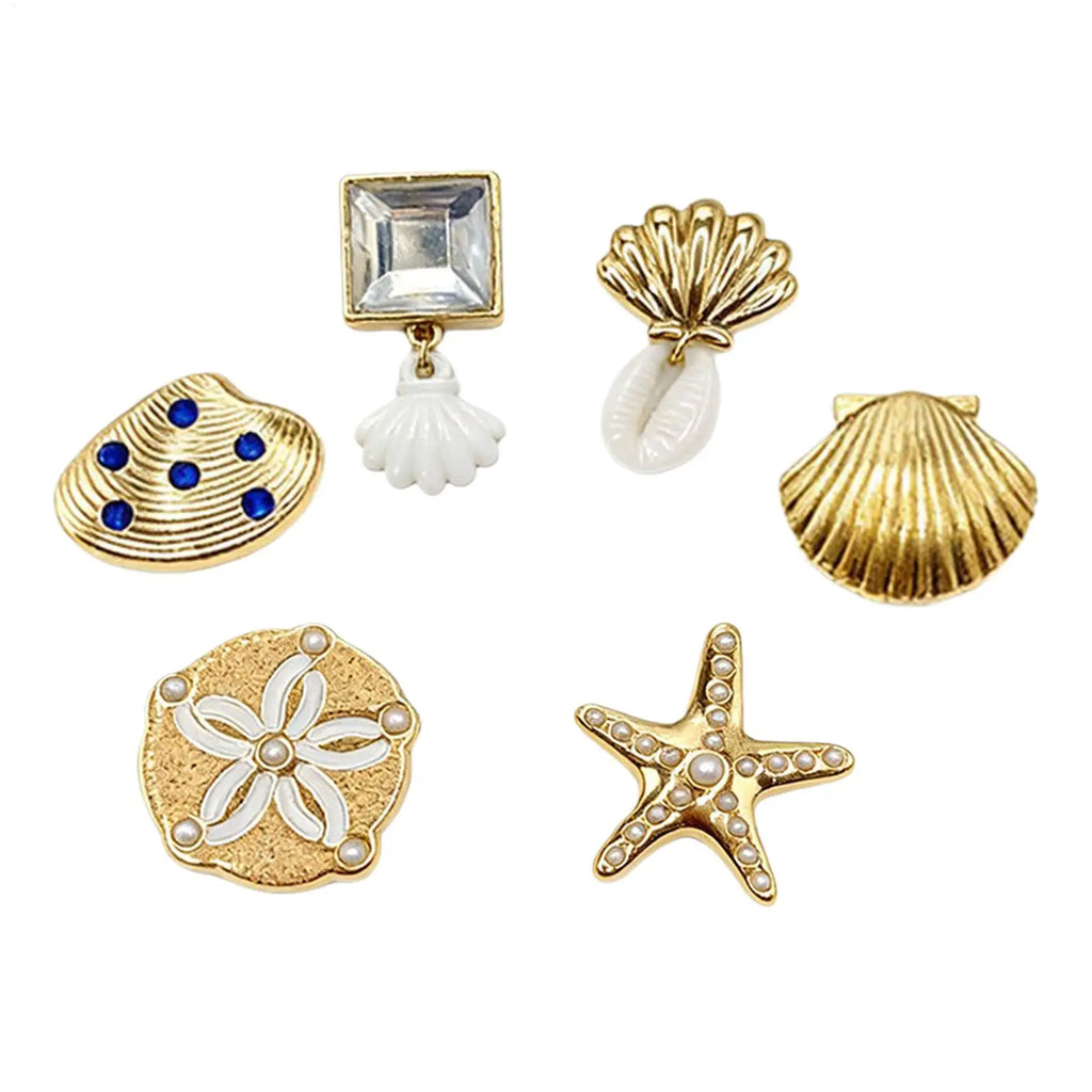 6-Piece Gold Sea Shell Sandal Charms – Beach Slipper Decor Set