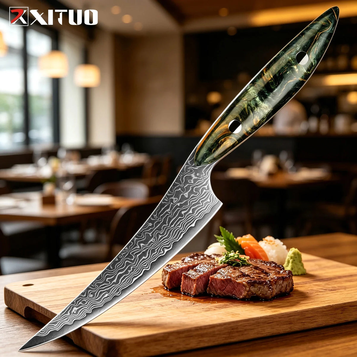 XITUO Damascus Steel Steak Knife Set – Non-Serrated Full Tang
