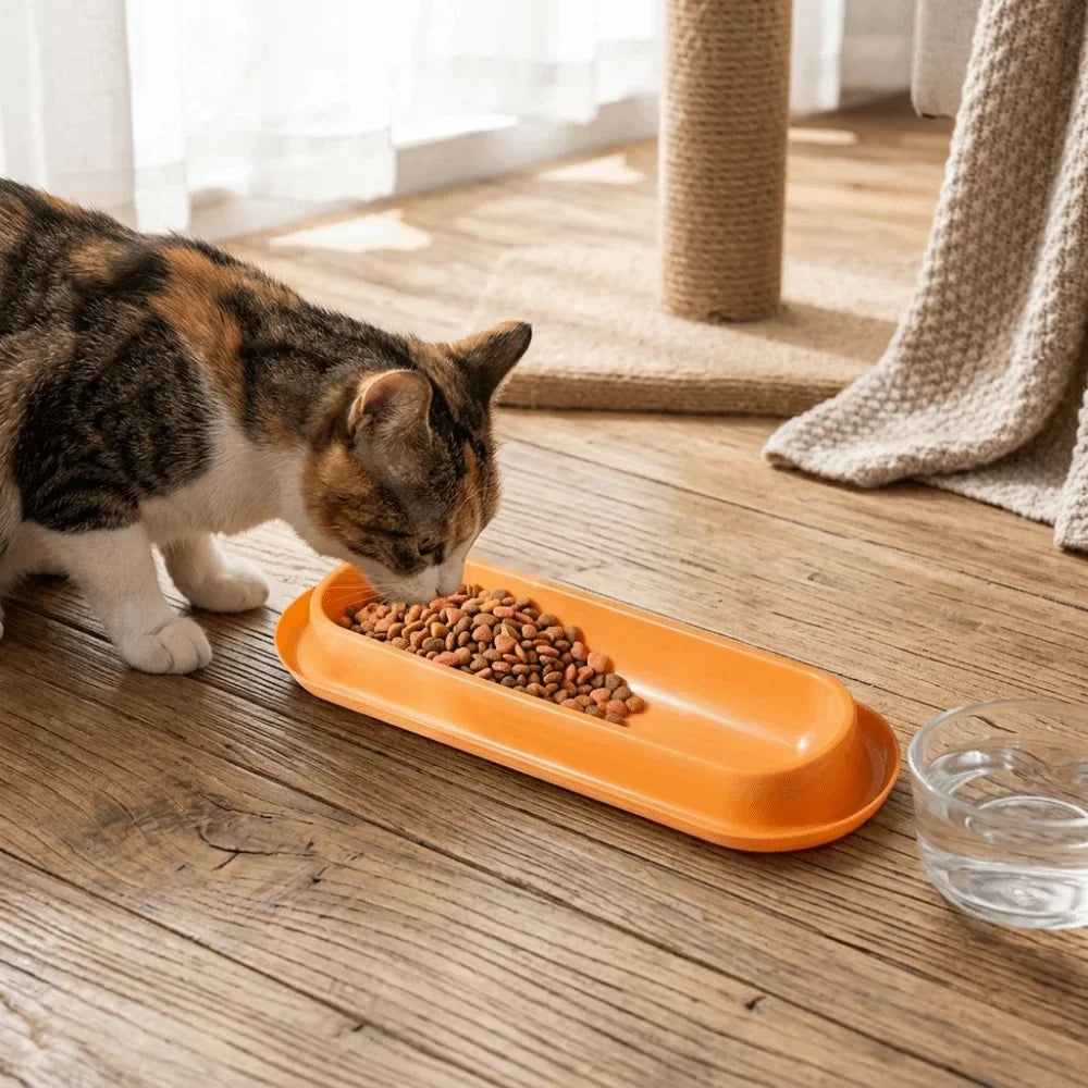 Extra Long Tilted Pet Bowl – Anti-Slip, Large Capacity Cat & Dog