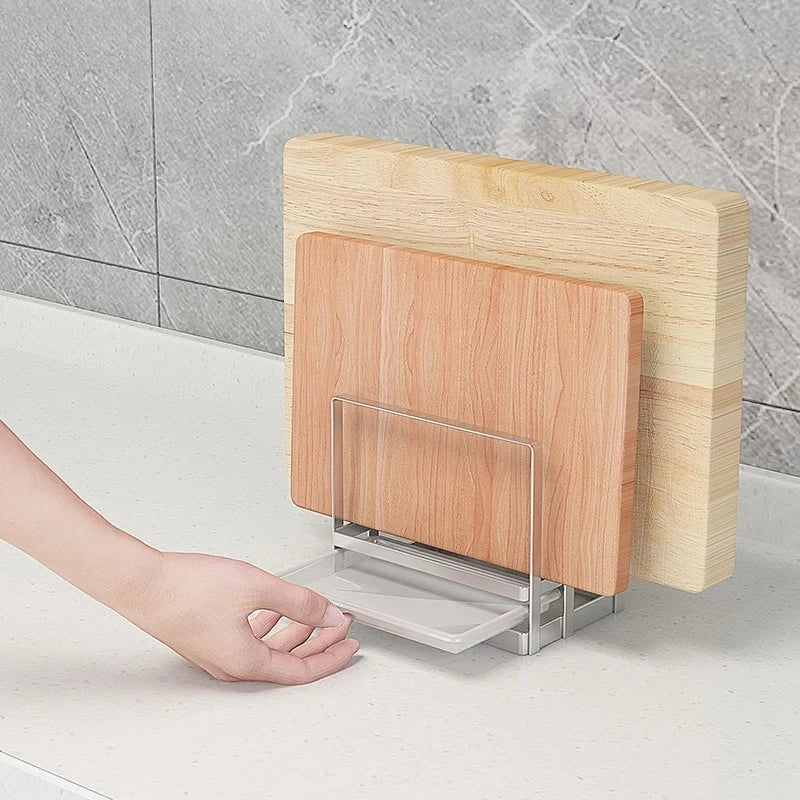 304 Stainless Steel Cutting Board & Pot Lid Rack with Drip Tray