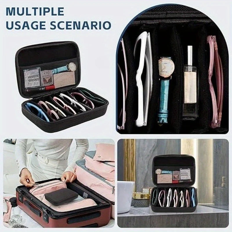 Portable Glasses Case 6 7 Adjustable Compartments Travel Storage Box