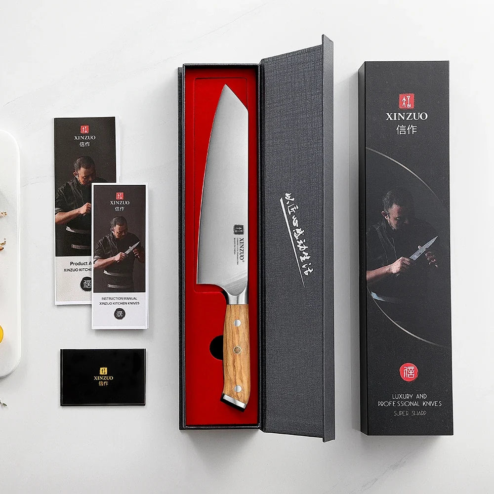 XINZUO 8.27" Bunka Chef Knife – German Steel & Olive Wood